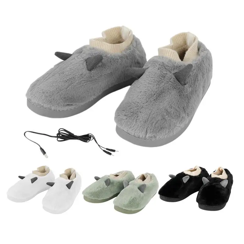 Winter Heated Slippers USB Charging Electric Heating Plush Foot Warmer With Adjustable Temperature For Christmas Men Women Home