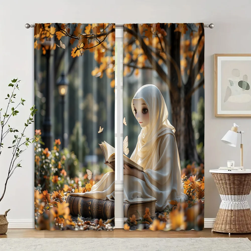 

2 pcs, filtering curtains (excluding rods, non-movable, without batteries) Cute Ghost (3) for use in bedrooms and living rooms