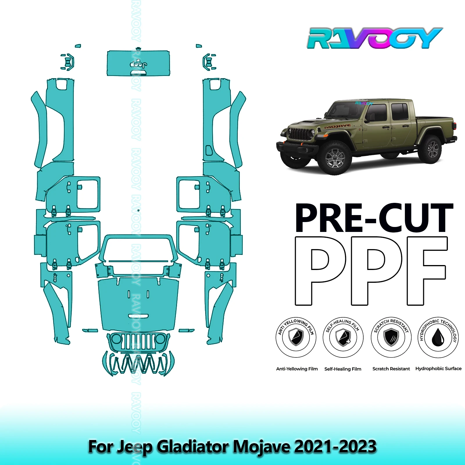 8.5Mil Precut PPF Paint Protection Film Full Vehicle For Jeep Gladiator Mojave 2021-2023