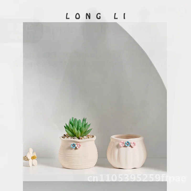 

Longli Ceramic Succulent Flower Pot Breathable Modern Minimalist Home Office Garden Decoration Green Plant Pot with