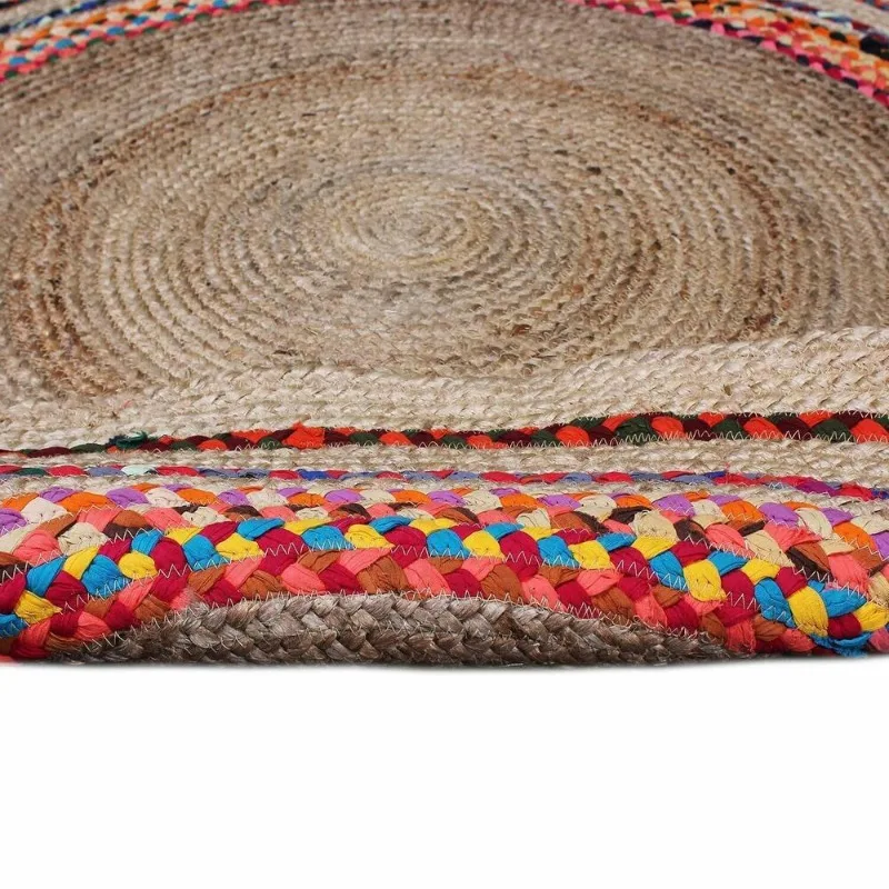Rug Round Natural Jute & Cotton Reversible Carpet Living Modern Area Rag Rug