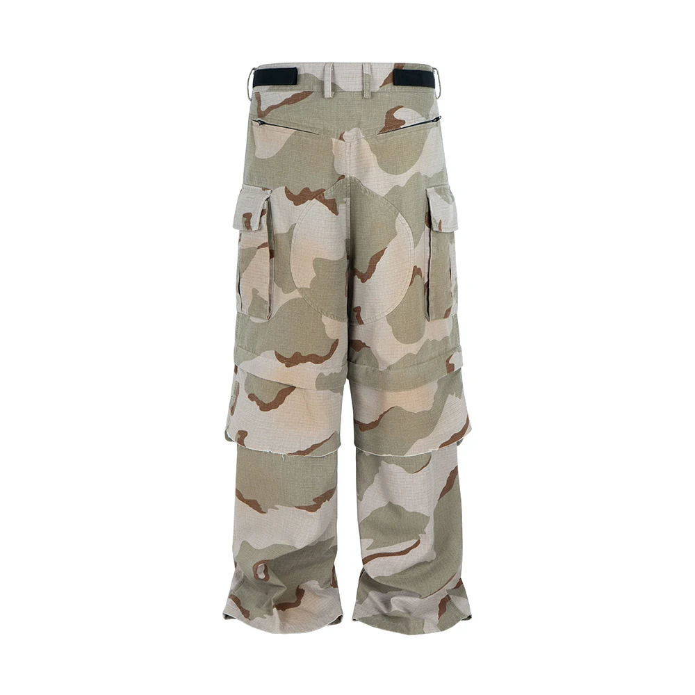 ハイストリートマルチポケット迷彩カーゴパンツ男性用ストレートパッチワークルーズオーバーオール特大ロパオンブレズボン