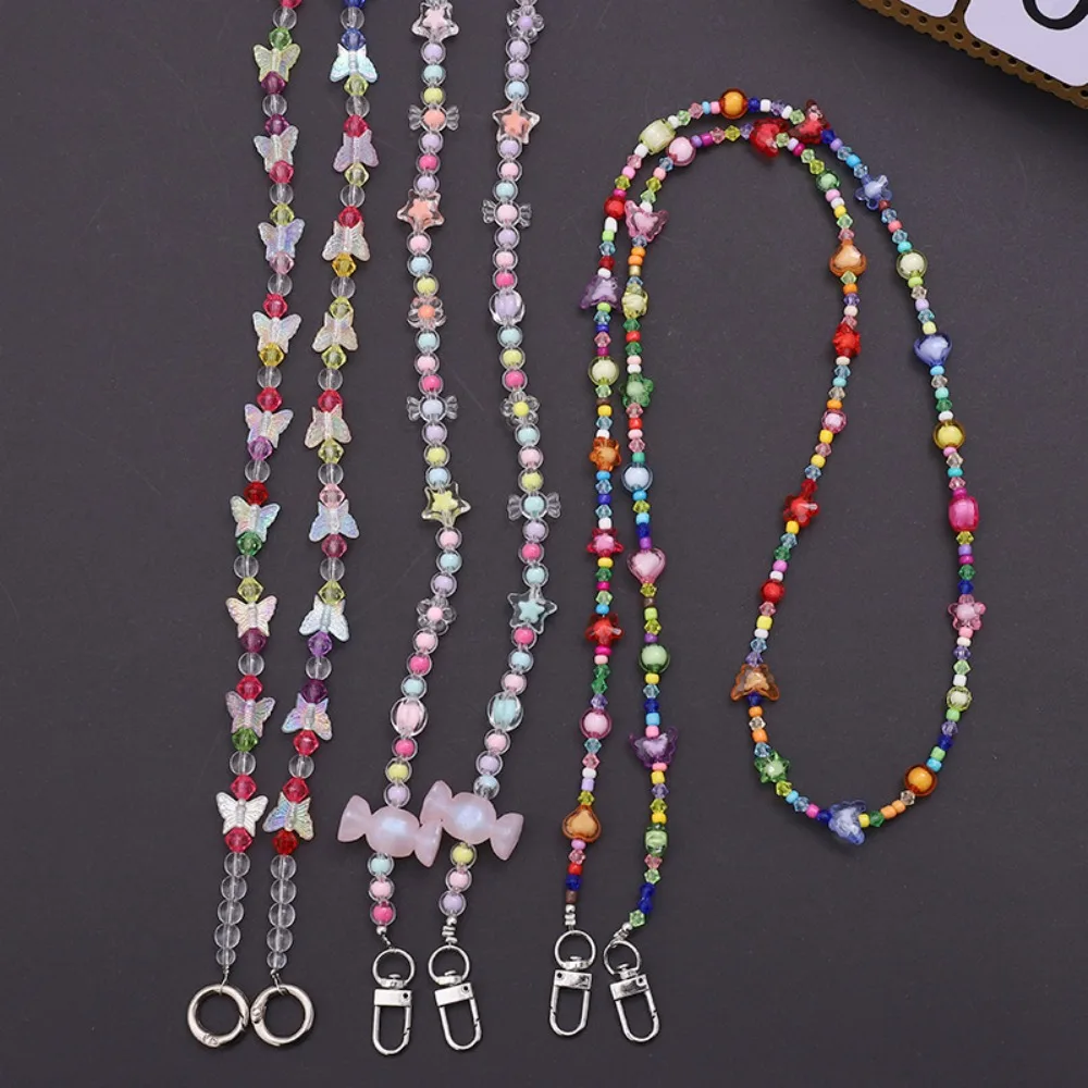 Phone Case Universal Lanyard Long Crossbody Candy Color Beaded Chain Mobile Phone Pendant Women's Long Neck and Shoulder Strap