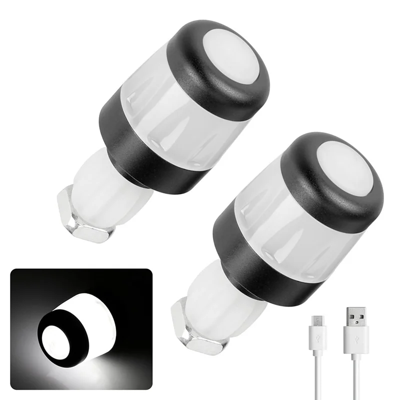 2Pcs Electric Scooter Handlebar Lights LED Warning Light Handlebar End Plugs Waterproof Turn Signal Lights Black+White