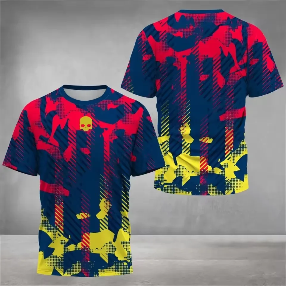 

Trendy Men's Casual T-shirt 3D Digital Printed Striped Graphic Short Sleeved Loose Breathable Round Neck Versatile Top for Men