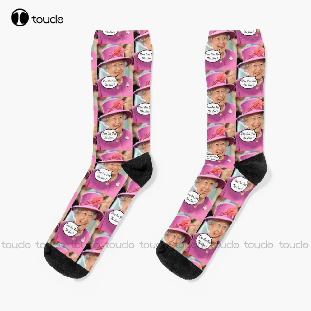 

Мужские черные носки The British Queen Elizabeth II Does One Feel The Love Socks 360° ° Цифровая печать Рождественский новогодний подарок Новое искусство