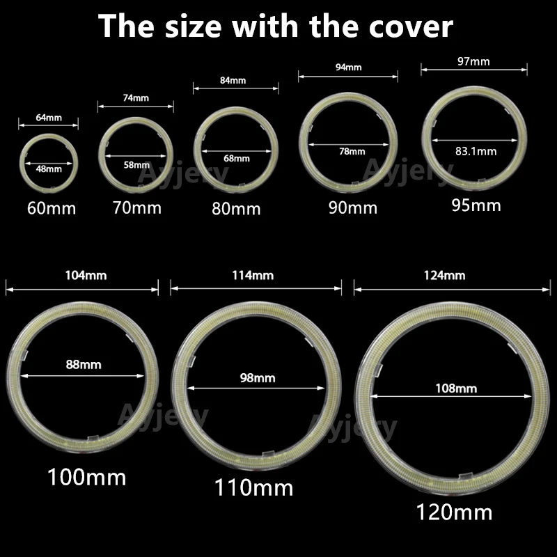 1 pz 12 V COB LED Faro Con Borsette Angel Eyes Lampadina Halo Anello Auto Luce di marcia diurna DRL Fendinebbia 60/80/95/120 MM