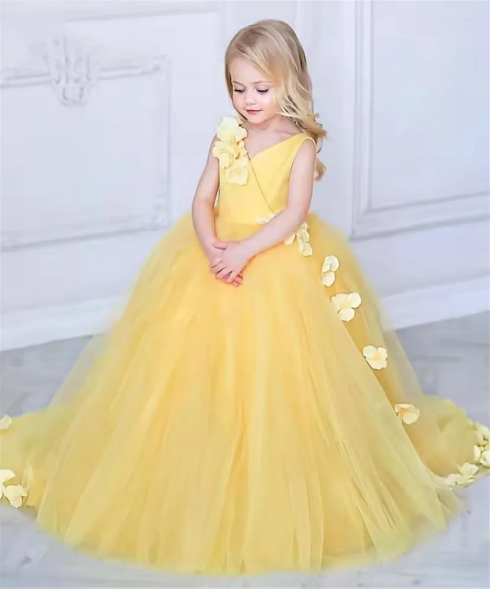 

Tulle Yellow Puffy Flower Girl Dress Cute Girl Birthday Dress Shiny Girl Wedding Party Dress Girls Dress First Communion Dress