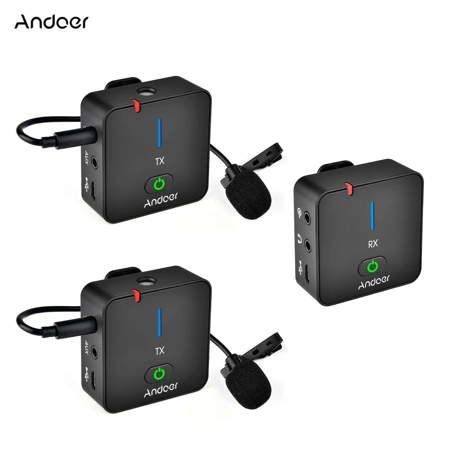 Andoer MX5 Microphone Wireless Clip-on Lavalier Mics 50M Range for Smartphone DSLR Camera DV Vlog Video Recording Interview