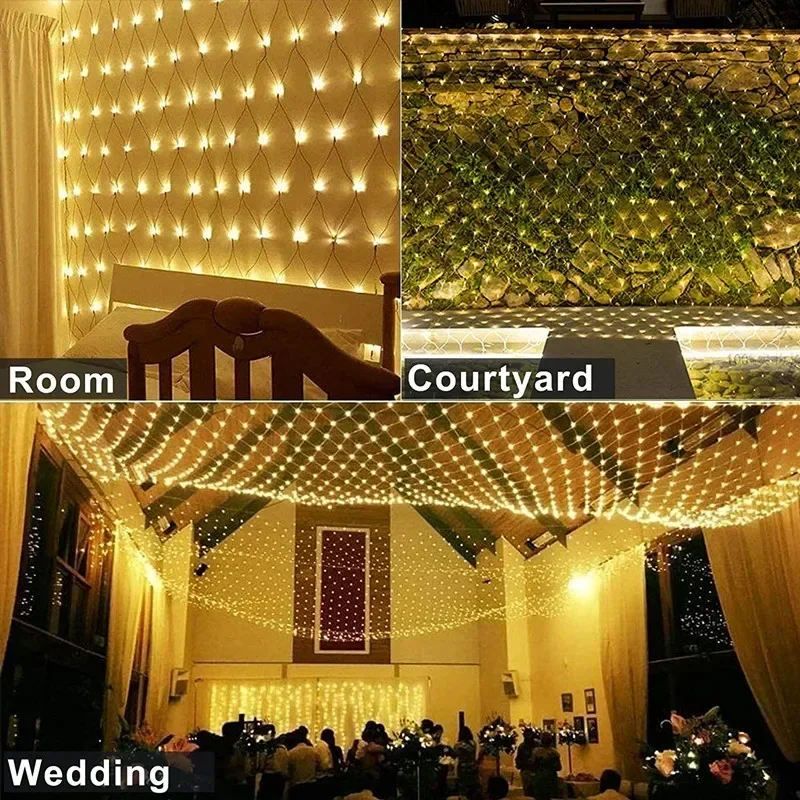 Guirnalda de luces LED de malla para exteriores, 6x4m, jardín, vacaciones, fiesta, boda, hadas, árboles, arbustos, valla, decoración de pared