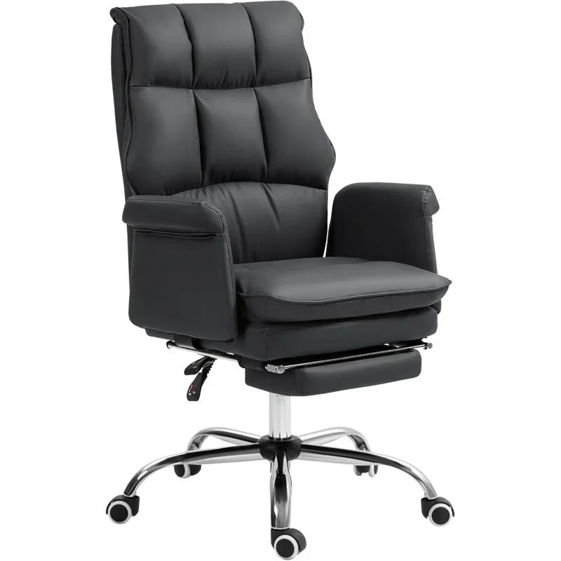 Executive Office Chair, PU Ergonomic Office Desk Chair with Footrest, Reclining and Swivel Chair, Black