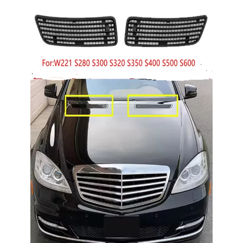 1Pair Car Hood Upper Vent Grille Trim Cover Glossy Black for Mercedes Benz W221 W251 2007-2013 A2218800205 A2218800305