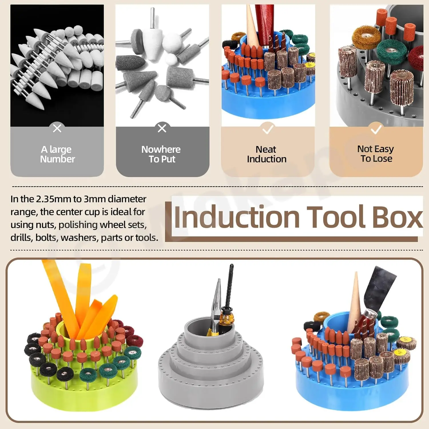 

116-Hole Jewelry Rotary Tool Organizer Storage for Drill Bits Polishing Wheels and Grinding Heads 360° Rotating Base