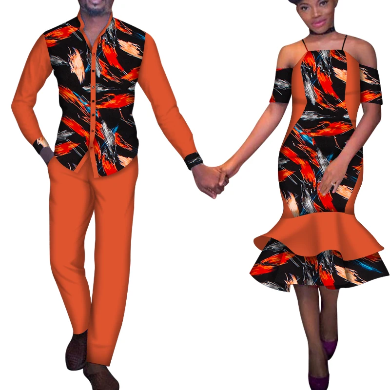 

African Couple Clothes African Dresses for Women Bazin Riche African Men Print Top and Pants Wedding Party Clothes WYQ378