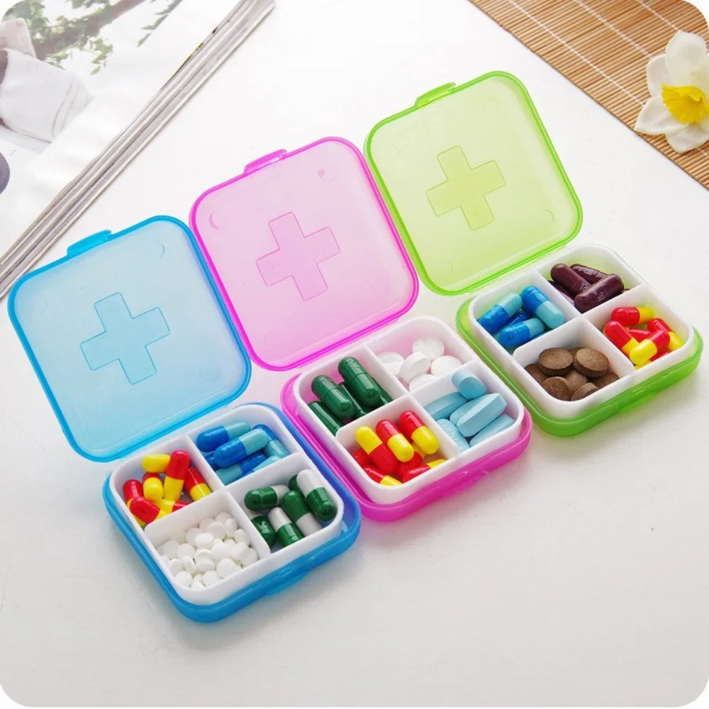 4PCS Living Room Four Grid Medicine Box Plastic Waterproof Pill Case Portable Dust Prevention Pill Dispenser Weekly 7 Days