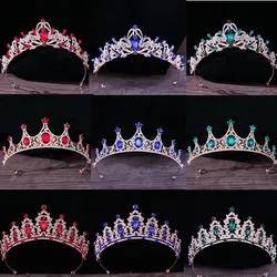 DIEZI Baroque Luxury Girls AB Red Green Blue Crystal Bridal Wedding Tiara Crown Bride Queen Headbands Hair Jewelry Accessories