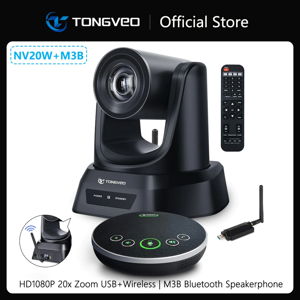 

NV20W+M3B 20x Zoom Conference Camera Video and Audio Conference system 1080P 60fps USB Wireless with M3B Bluetooth Microphone