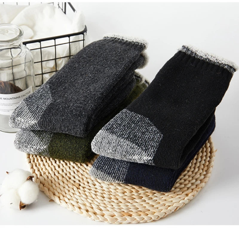 3 paires de chaussettes en laine mérinos Super épaisse pour hommes, chaussettes thermiques d'hiver en cachemire polaire Terry Loop, Tube central de haute qualité