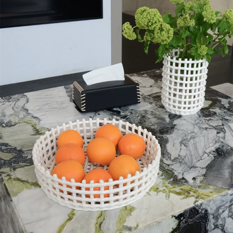 

Ceramic Woven Storage Basket Fruit Bottle Jar Chopstick Tube Drain Rack Snack Tray Box Organizer