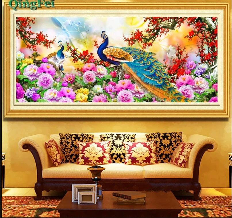 Peacocks 9CT 11ct Printed Needlework,DIY Living Room Printed Cross Stitch,Sets For Embroidery Kit Full Cotton/Silk Threads