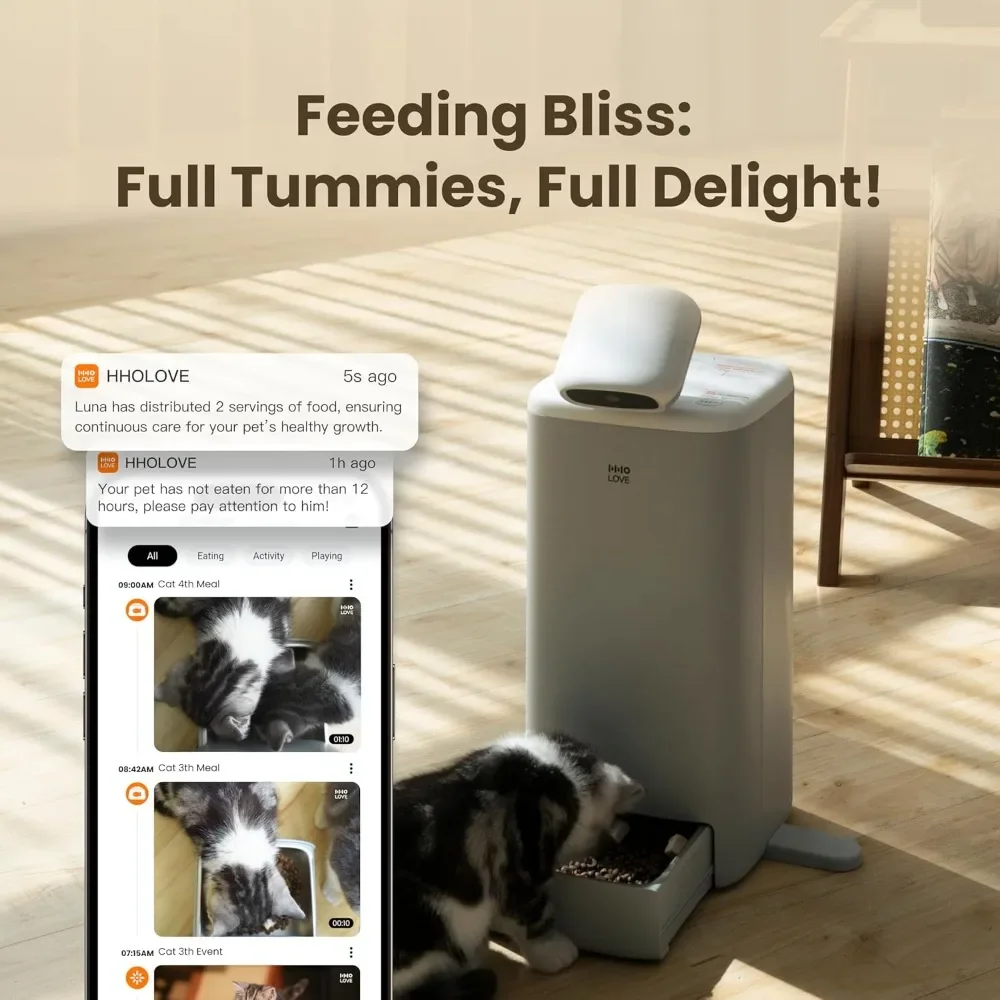 Automatic Cat Feeder with Camera 360°, 2K HD Video with Night Vision & 2-Way Audio, 5G Cat Food Dispenser with Low Food Sensor