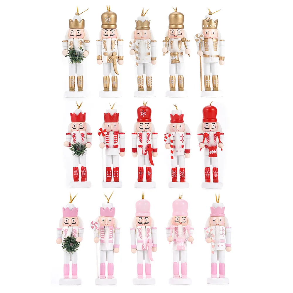 12CM 5/10/15pcs Red Gold Pink Nutcracker Soldier Puppet Dollpendant for Christmas Kids Gifts Tree Pendant Ornaments Decoration