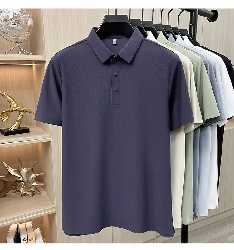 Herren Sommer Business Casual Poloshirt - Eisseide Schnelltrocknend Atmungsaktiv Locker Sitzend Kurzarm-T-Shirt – Detail 18