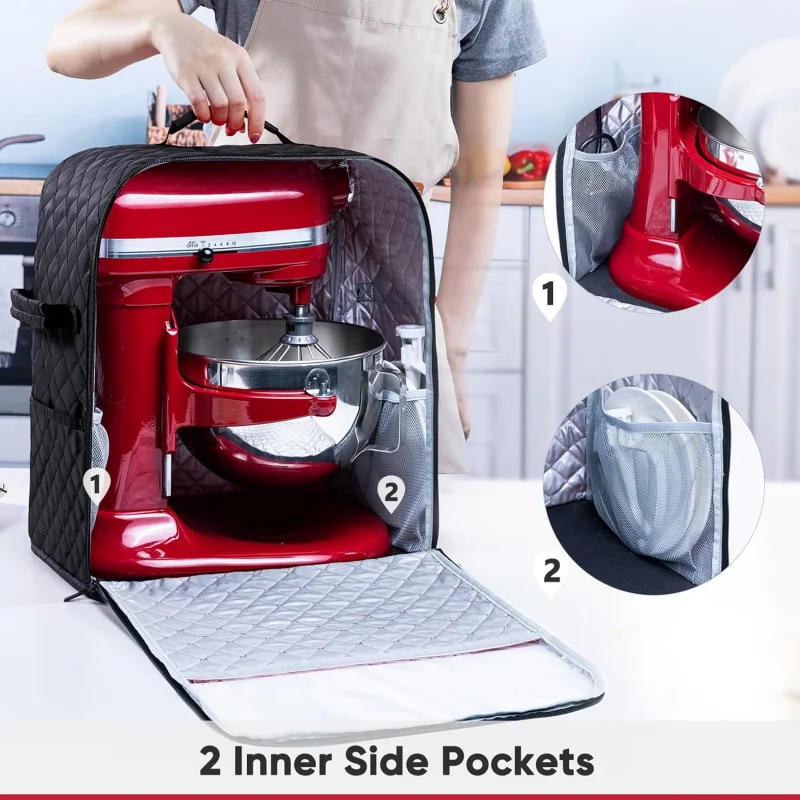 Stand Mixer Cover with Appliance Sliders Base Suit For 6/7/8 Quart KitchenAid Mixers with Pockets for Accessories & Attachments