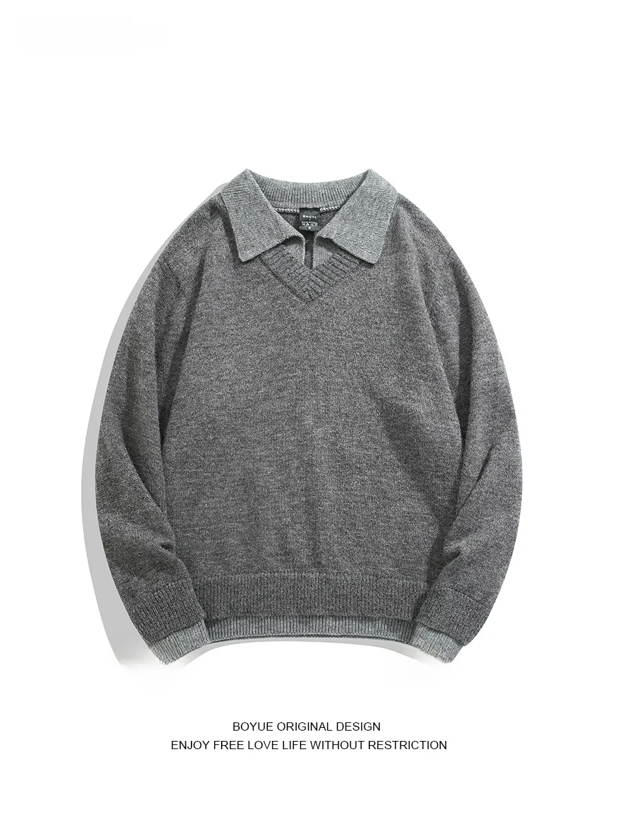 

BOYUE Casual Knitted Sweater Collared Fake Two-Piece Sle Men's Lazy Vintage Faion Retro ex Long Sve Winter Sweater