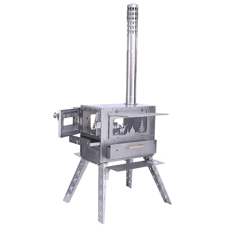 

Camping Tent Stove, Portable Tent Wood Stove With Side Window and Pipe, Stainless Steel Wood Burning Stove