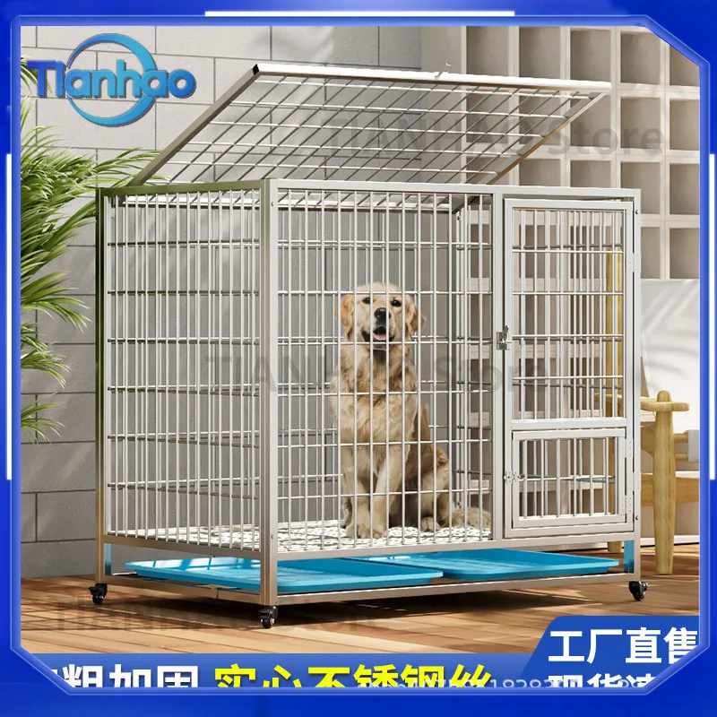 Stainless Steel Solid Square Tube Wire Dog Crate for Medium to Large Dogs Golden Retriever Shiba Inu Labrador Indoor Outdoor