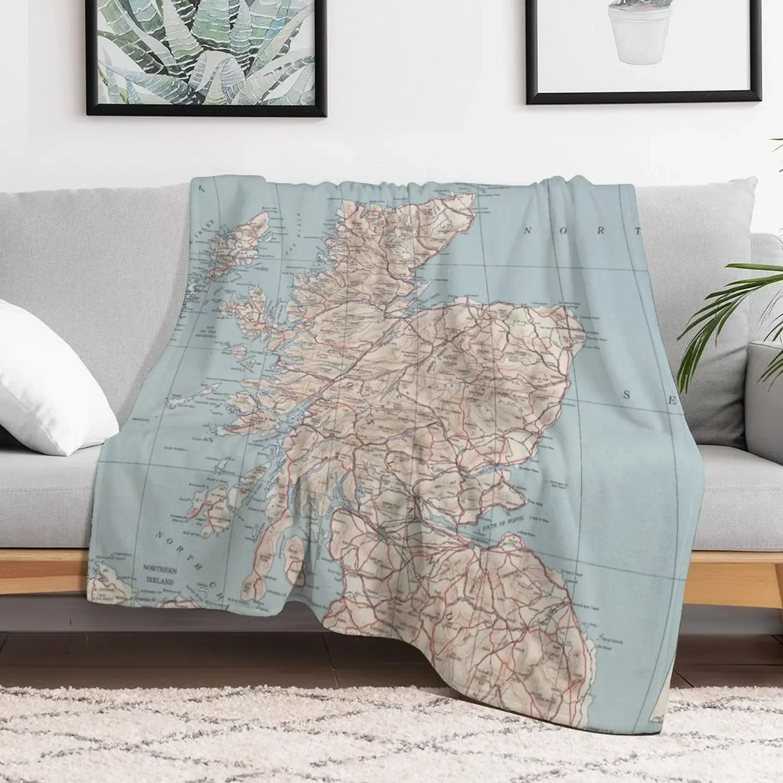 

Vintage Map of Scotland (1943) Throw Blanket Luxury Brand Luxury Designer Blankets