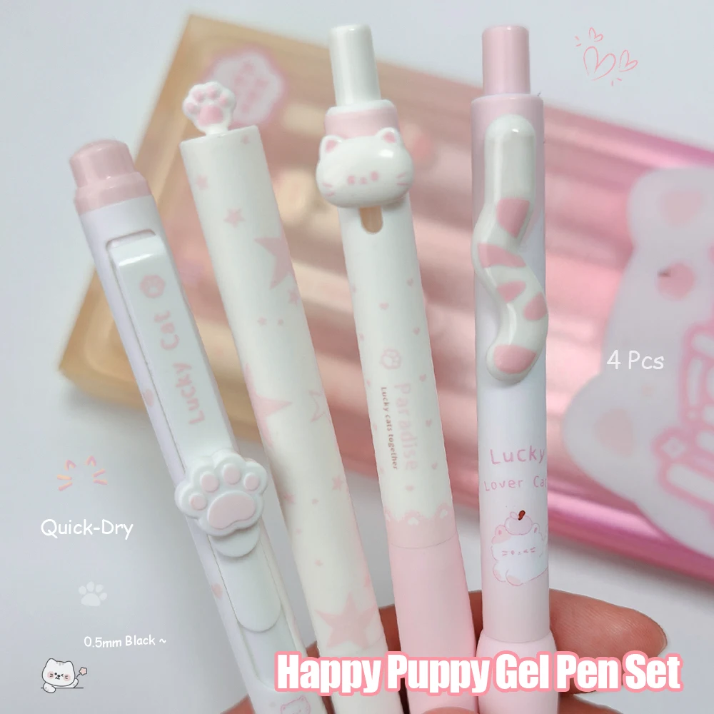 

Набор из 4 гелевых ручек с милыми котятами, 0,5 мм, быстросохнущие, с забавными животными, креативные, в виде мультяшных кошек, черные, для школы и офиса