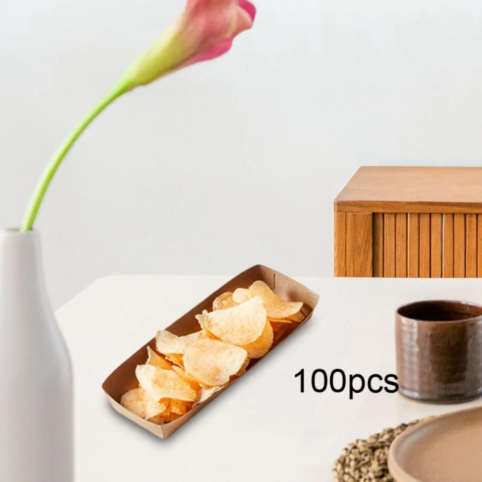 100x Paper Food Boats Food Serving Boats Packaging Tray Heavy Duty Serving Trays for Taco Burgers Dessert French Fries BBQ