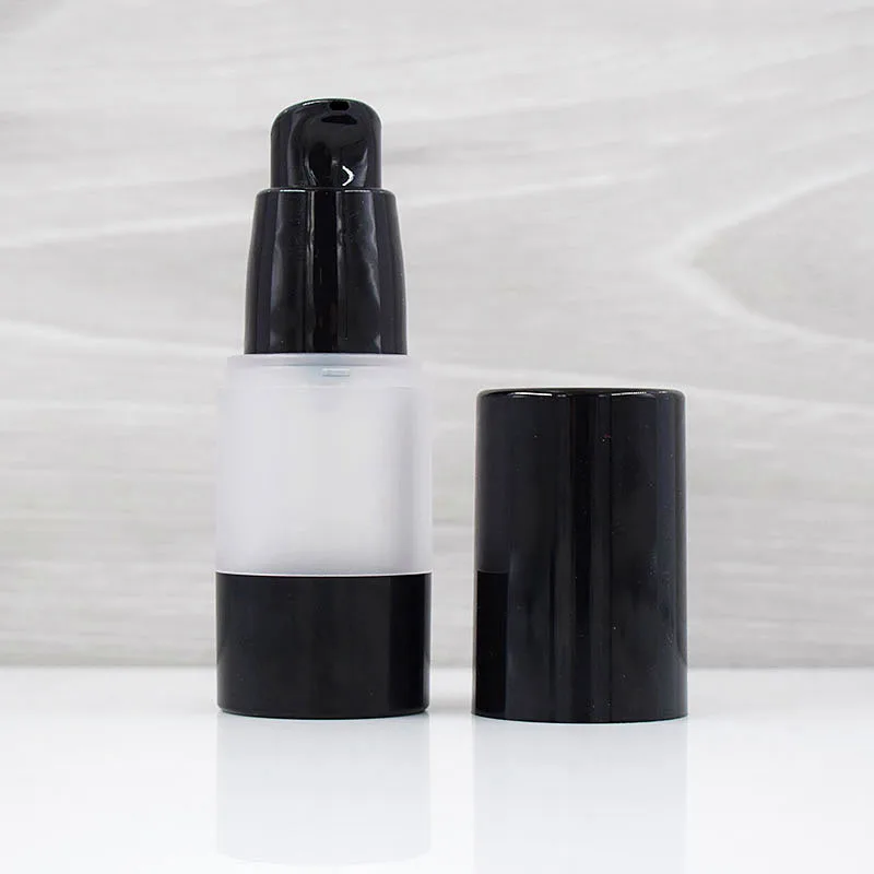 15 مللي زجاجة بدون هواء غطاء مضخة سوداء أسفل غسول الجسم بلوري/مستحلب/الأساس/الجوهر/مصل الزيت/حبر مستحضرات التجميل
