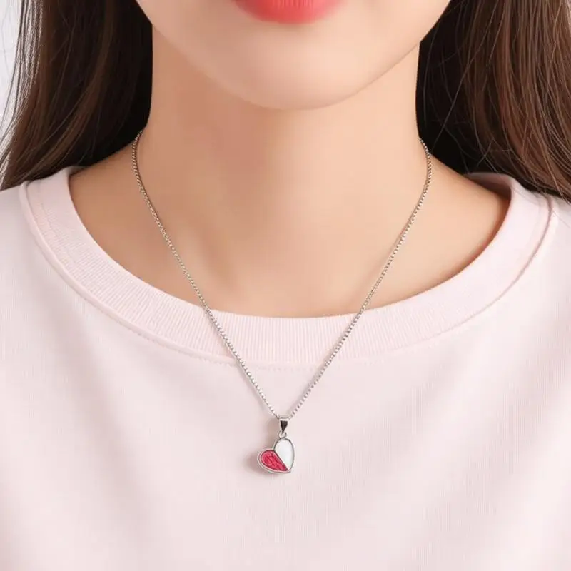 Charm 925 Sterling Silver Pink Love Heart Pendant Box Chain Necklaces for Women Girls Anniversary Party Fashion Jewelry Gifts