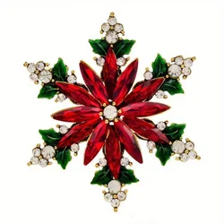 Red Snowflake Brooches for Women Rhinestone Beauty Christmas New Year Flower Brooch Pin Gifts