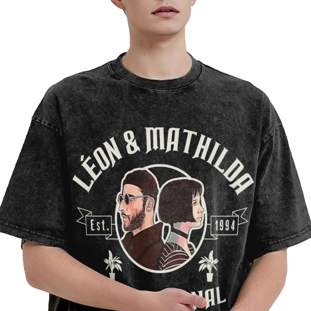 Washed T Shirt Leon And Mathilda Professional Cleaners T-Shirts Oversize Movie Streetwear Printed Tee Shirt for Men Women