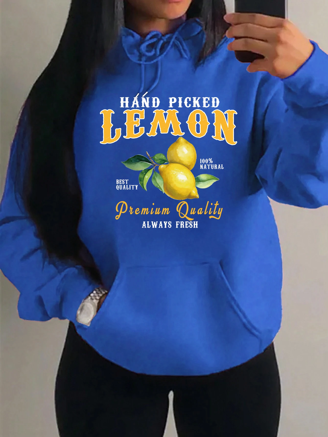 Hand Picked Lemon Always Fresh Print Hoodies Women Pocket Soft Sportswears Fleece Oversize Hoody Autumn Fashion Unisex Hoody