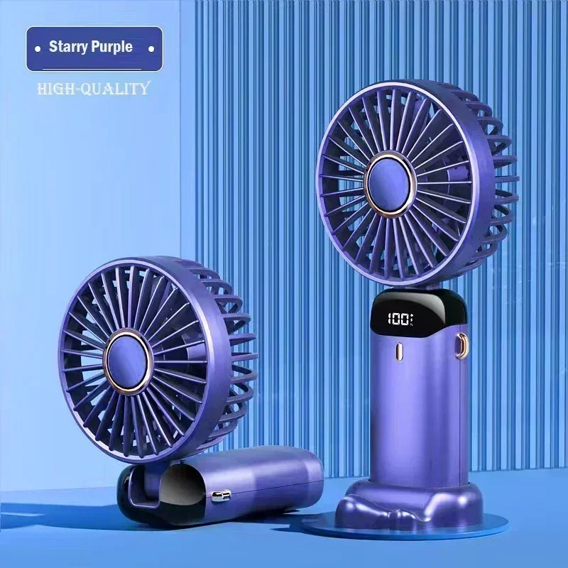 مروحة USB صغيرة محمولة قابلة للطي ومراوح معلقة على الرقبة 5 سرعات صيفية قابلة لإعادة الشحن مع حامل هاتف وشاشة عرض