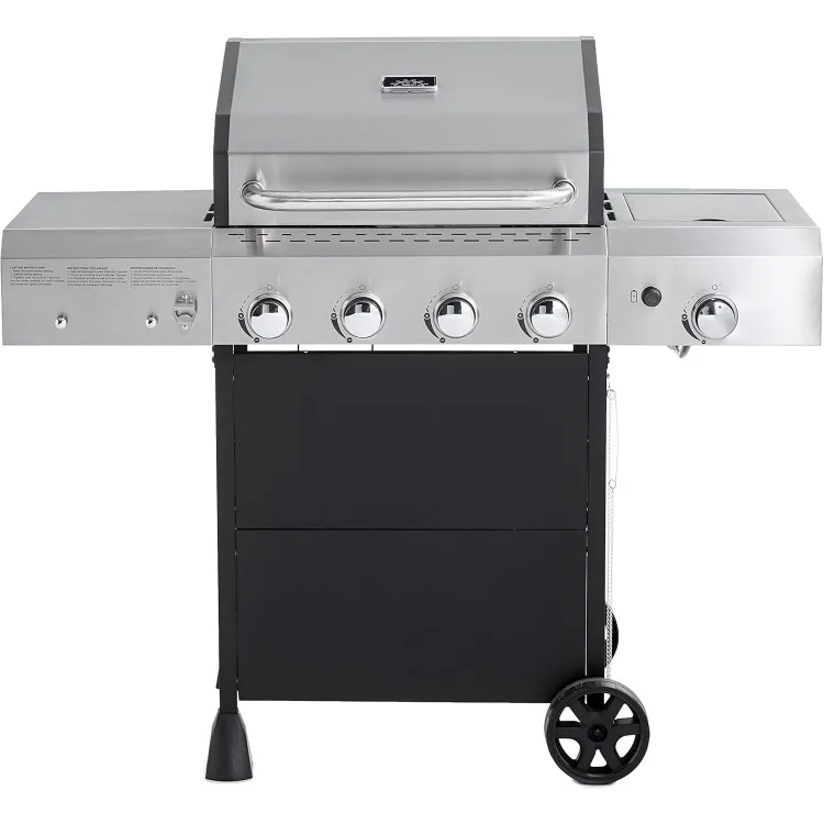 Freestanding Gas Grill with Side Burner, 4 Burner (52,000 BTU), Black