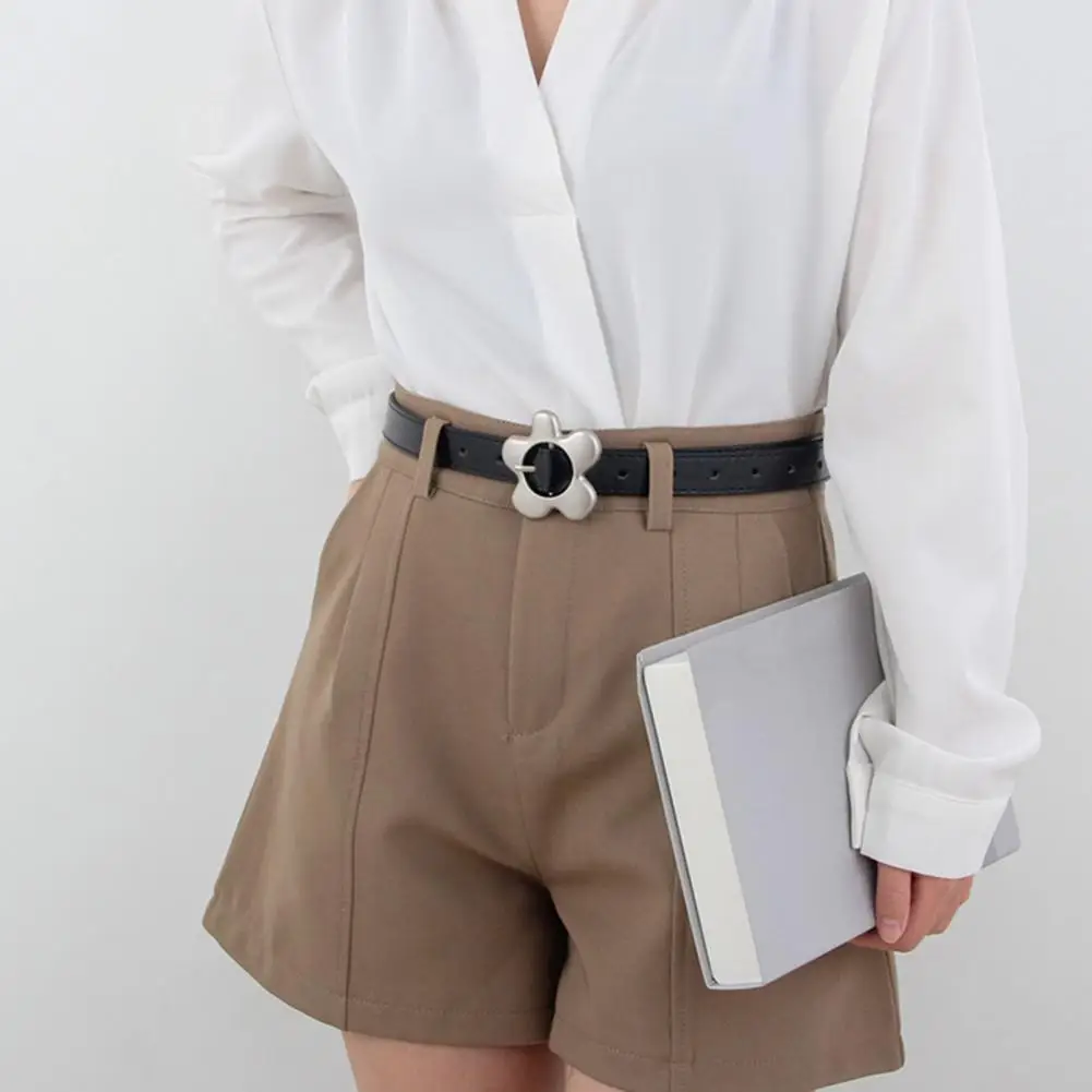 

Women Imitation Leather Belt Imitation Leather Women Belt with Metal Flower Pin Buckle Adjustable Design Waist for Dress