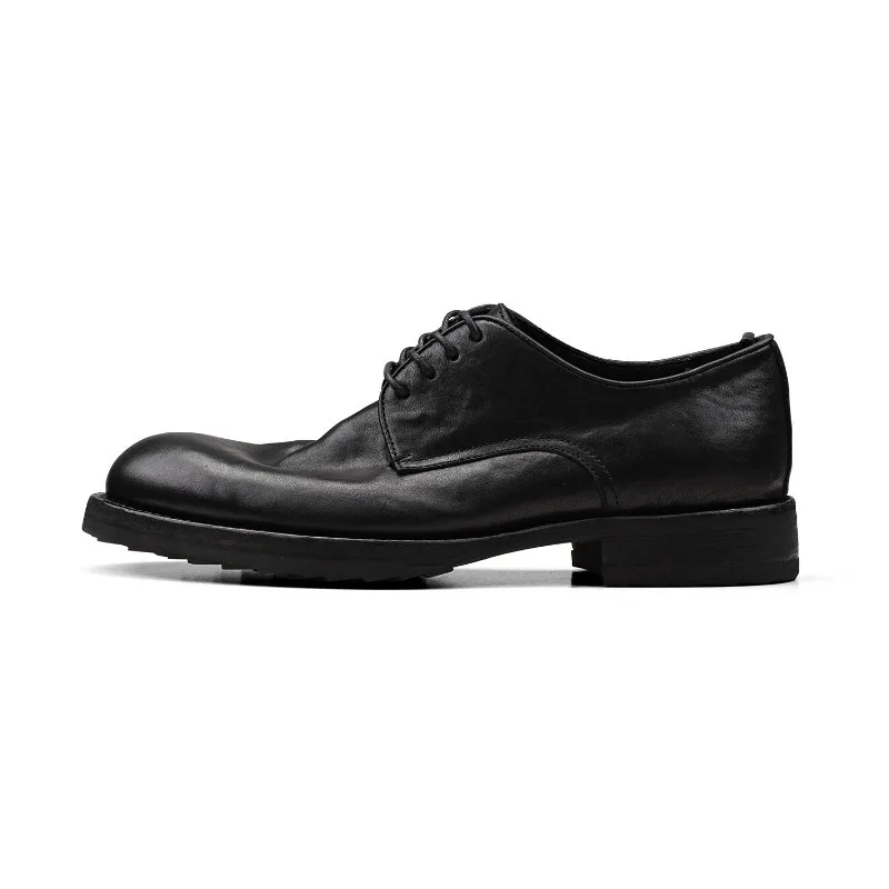 

Designer Dress Black Washed Pointed Toe Derby Leather Shoes Men's High-end Commuting Genuine Leather Casual Business Wedding