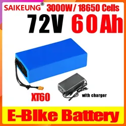 72v battery Electric Bicycle Conversion Kit 20 30ah 40 50ah 60ah 3000w Li-ion Pack Bike Motor Scooter Ebike Battery with Charger