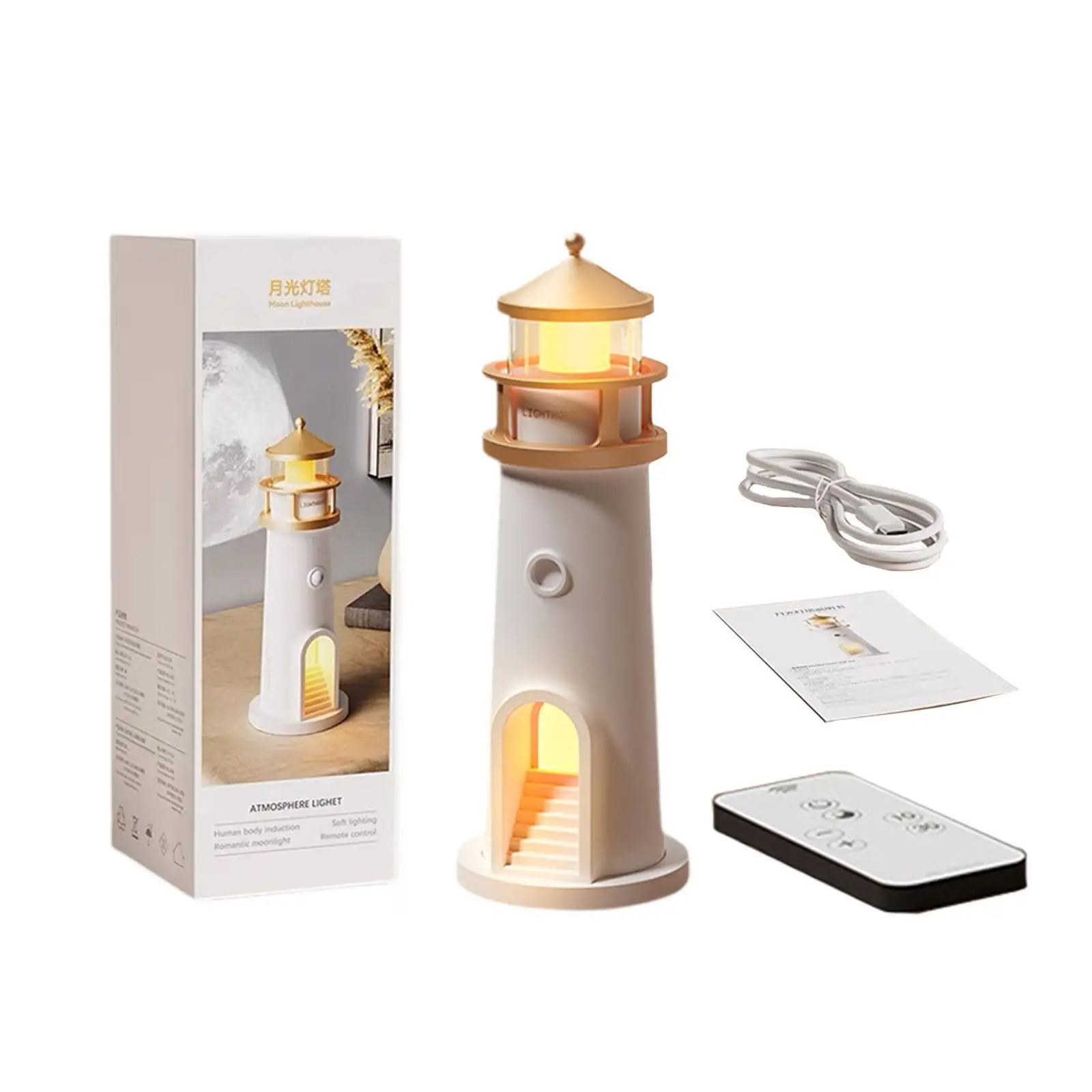 Lâmpada de projeção de luar em forma de farol para decoração de mesa de acampamento