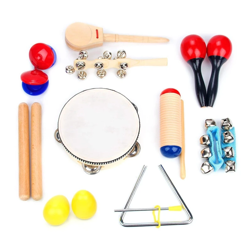 

16Pcs Clave Sticks Shakers Tambourine Baby Crib Toys Baby Rattle Educational Musical Wooden Toys Games for Children E65D