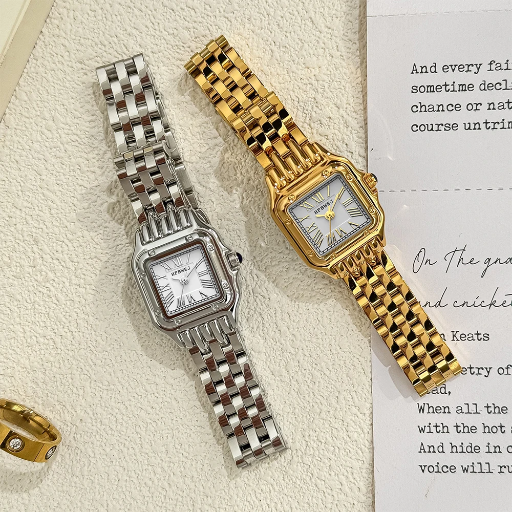 Elegant Unisex Watch Square Dial Silver Gold Two-Tone Stainless Steel Men Women Fashion Quartz Watches Bracelet Wristwatch