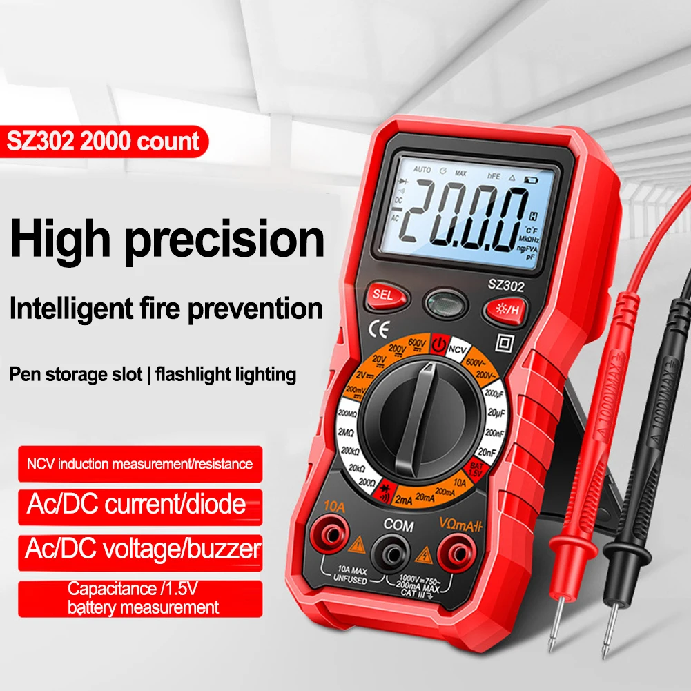 

For SZ302 Digital Multimeter Professional AC/DC Voltage Ammeter Capacitor HFE Triode Voltage Induction Electrician Tester
