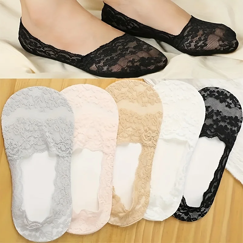 

5 Pairs Women's Lace No-Show Socks - Invisible Floral Ankle Socks, Low-Cut Sneaker Socks for Shoes