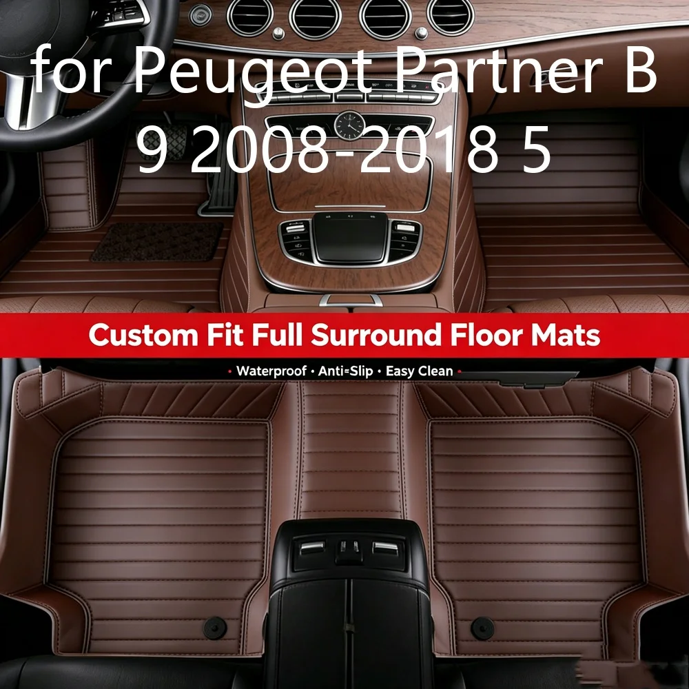 3D-Fußmatten mit vollständiger Rundumabdeckung, maßgefertigt für Peugeot Partner B9 2008-2018, 5-Sitzer, TPE, verschleißfest, wasserdicht, EV-Auto-Innenraum-Fußmatten 2G148